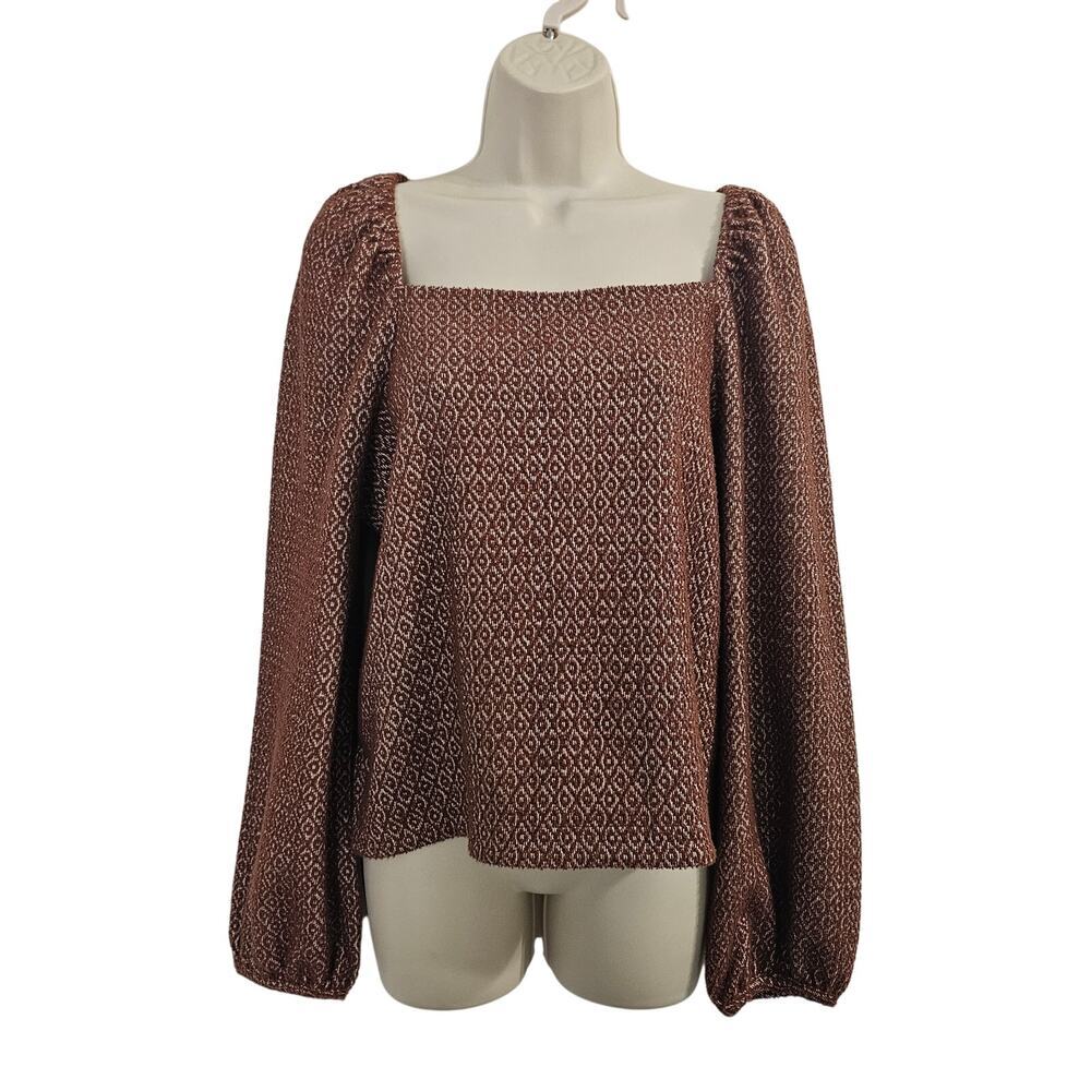 MADEWELL Jacquard Puff Sleeve Top in Dark Merlot Size L
